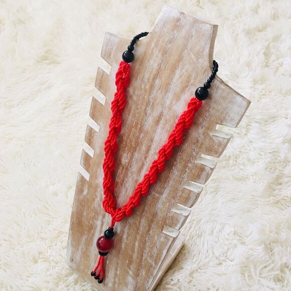 African Fair Trade Red Beaded Necklace - Picture 2 of 6
